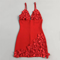 Mini robe bandage florale pour femme, élégante, col en V, taille haute, sans manches, coupe ajustée, courte, pour cocktail et soirée