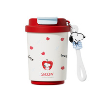 Mug à café Snoopys en acier inoxydable avec intérieur en céramique, gobelet isotherme à double usage, couvercle rabattable, tasse à eau portable avec cordon de dessin animé