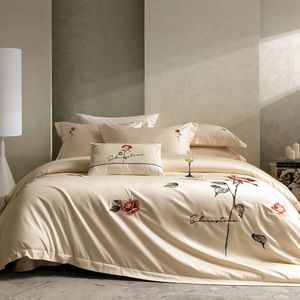 Juego de Cuatro Piezas de Algodón Puro de Fibra Larga, Bordado, Diseño Sólido, 600 Hilos, Estilo Europeo Americano, para Hospital y Hogar - Product Image 1