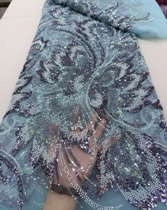 Chất Lượng Cao Sang Trọng Ưa Thích Sequins Đính Cườm Ren Vải Thân Thiện Với Môi Thêu Pháp Ren 100% <span class=keywords><strong>Polyester</strong></span> Cho Nigeria Cô Dâu - Product Image 1