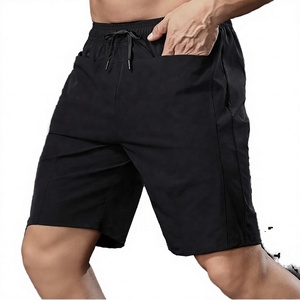 Shorts Bermuda pour homme, couleur noire unie, séchage rapide, avec cordon de serrage et poches, vêtements de sport décontractés - Product Image 1