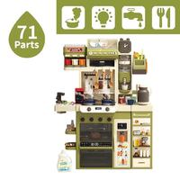 Ensemble de cuisine pour enfants avec 71 pièces, table de jeu de cuisine avec lumière, musique et vaporisateur, jouets de cuisine et d'aliments pour enfants
