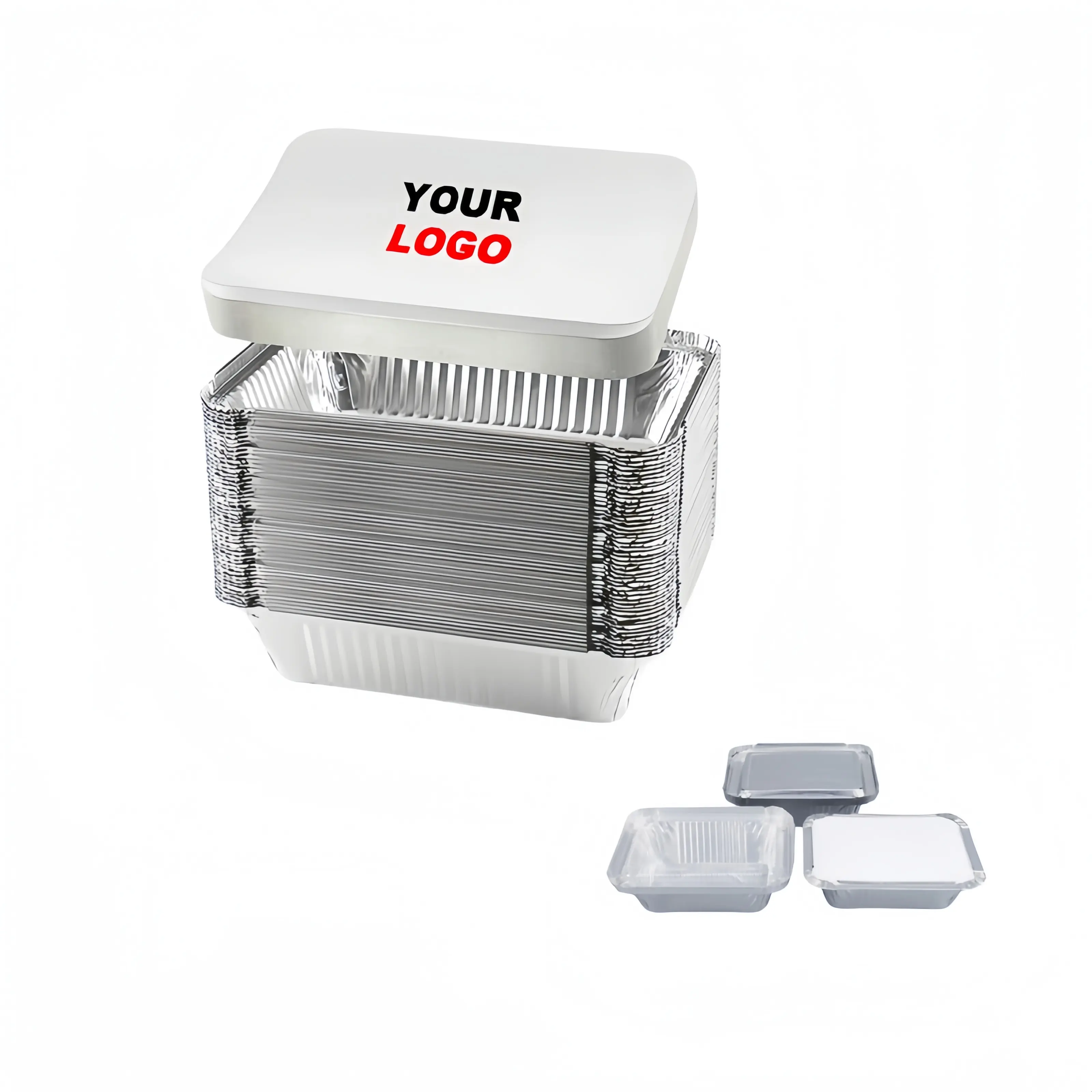 Wholesale Custom Rectangle Silver 305ml Food Grade Disposable Lunch Box Takeaway Food Tray Bbq Baking Aluminum Foil Containers