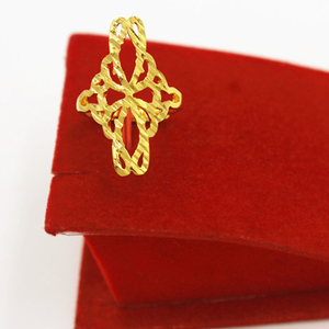 แหวนทองคำเปลวแบบเปิดปรับขนาดได้ ลายดอกไม้ สไตล์ยุโรป สำหรับผู้หญิง สีทองติดทนนาน ชุบทองคำขาว แหวนทอง Ese Sand Gold - Product Image 5