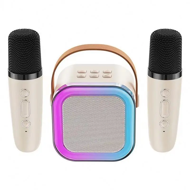 Portable Mini BT music Karaoke audio sound box Speaker with Wireless Microphone LED Light Player system