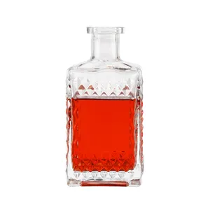 Unique Shaped Square Glass Bottle Whiskey Vodka Bottle With Crystal Cap