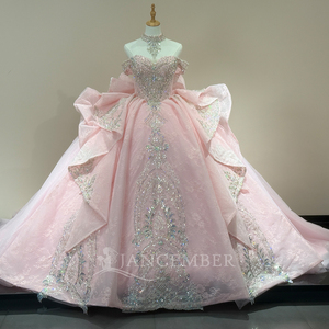Robe de bal longue rose romantique XS285, style Empire, ornée de perles et de cristaux, imprimée, pour Quinceañera, idéale pour les jeunes filles de 16 ans - Product Image 3