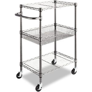 รถเข็นกลิ้งลวดสามชั้น28W x 16D x 39H แอนทราไซต์สีดำ - Product Image 1