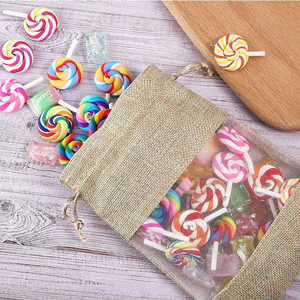 Sacs en toile de jute écologiques avec cordon de serrage pour cadeaux de mariage, échantillons cosmétiques, en jute naturel - Product Image 3