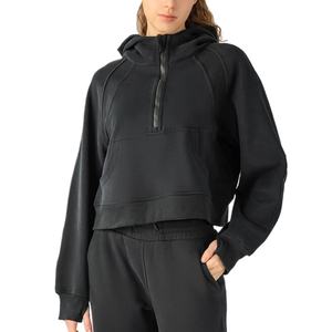 เสื้อฮู้ดดี้ครอปท็อปแฟชั่นดีไซน์เนอร์คุณภาพสูงแบบมีซิป ¼  พร้อมช่องสอดนิ้วสำหรับเล่นกีฬาสำหรับผู้หญิง - Product Image 4