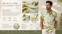 Chemise à manches courtes pour homme avec imprimé vue sur la mer tropicale, en lyocell doux et respirant, chemise décontractée pour la plage d'été