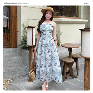 OEM ODM Floral <b>Spaghetti</b> Strap Ruched Chiffon Maxi Dress Women's Casual Flowy A-Line Sleeveless Summer Sundress From Vietnam - Product Image 5
