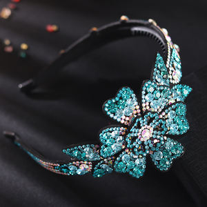 HX-009 फैशन चमड़े गद्देदार पूर्ण हीरा Headwear क्रिस्टल बड़ा फूल चेक ड्रिल महिलाओं नाव का पहलू Hairband - Product Image 1