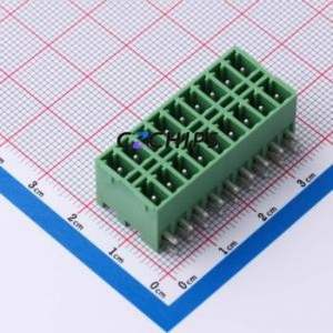 DB2ERHB-3.81-2*9P-GN Plug-in Terminal Block Bent Lead Through Hole,P=3.81mm Board-to-Board / Socket - Closed 2x9P 3.81mm Green - Product Image 1