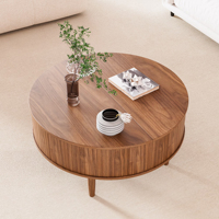 Table basse ronde moderne en bois à lattes, finition noyer, pour grossistes en meubles, commande en gros, OEM, ODM