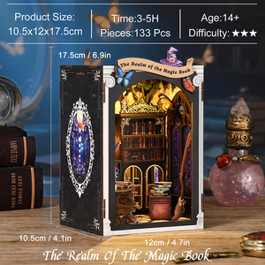 Kit de maison de poupée miniature en bois 3D à monter soi-même Magic Library Book Nook avec lumière LED et miroir infini, décoration de bureau à domicile pour collectionneurs - Product Image 1