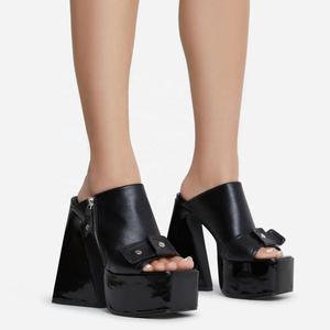 New Design Buckles Detail Square Toe Platform Women <b>Block</b> Heels Custom High Chunky Heel Sandals Summers Shoes - Product Image 4