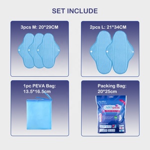 Lot de 6 serviettes hygiéniques lavables en tissu grande taille AIO, réutilisables, pour la maternité et l'incontinence féminine - Product Image 2