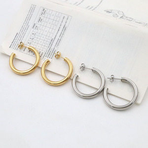 Hoop Earrings Gold And Steel C Shaped Geometric Minimalist Fashion Jewelry For Women Gift - Product Image 1