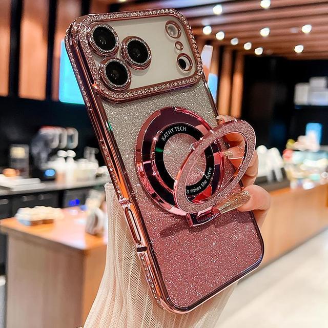 Luxury Glitter Diamond Magnetic Case for iPhone 17 Pro 17 16 15 14 13 12 11 Pro Max 17 Air Bling Stand Back Covers