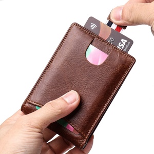 Genuine Leather Luxury Card Holder for Men Fashionable RFID Blocking Draw Out Money Clip with <b>Metal</b> Fastener - Product Image 1