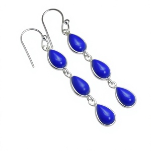 Classic Water <b>Drop</b> Lapis Lazuli 925 <b>Silver</b> <b>Drop</b> <b>Earrings</b> Women's Everyday Wear Jewelry Bezel Setting - Product Image 1