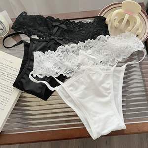 Ropa Interior Sexy <span class=keywords><strong>de</strong></span> <span class=keywords><strong>Encaje</strong></span> Floral para Mujer, Tanga <span class=keywords><strong>de</strong></span> Hilo Fino, Bikini Elástico y Transpirable con Logotipo en la Cintura - Product Image 2