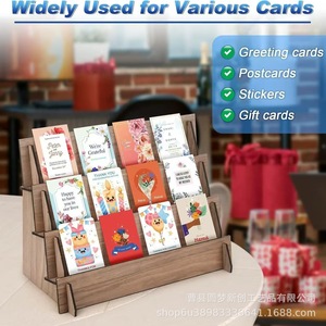 Cross-border wooden <b>desktop</b> greeting card display rack, solid wood tiered <b>shelf</b>, sticker storage rack, portable display rack - Product Image 3