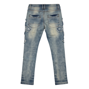 Bas en denim délavé d'inspiration streetwear, coupe slim taille basse, pour un style rétro punk hip-hop. - Product Image 4