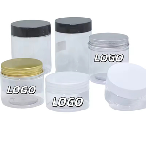 Custom 100ml 200ml 8oz 300ml 12oz 500ml <b>clear</b> White Black Amber Wide Mouth Cosmetic <b>Containers</b> <b>Plastic</b> Pet Jar with Aluminum Lid - Product Image 1