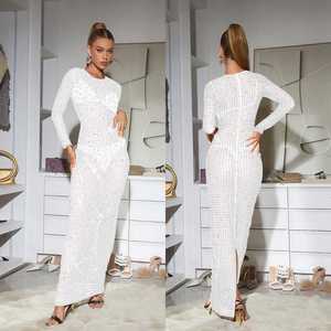 Vestido de lujo de marca famosa con bordado de diseñador para fiesta, club, moda femenina, de gasa con pedrería y manga larga - Product Image 4