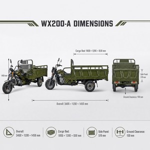 Triciclo de <span class=keywords><strong>Carga</strong></span> de Gasolina de 200 CC, Motocicleta de Tres Ruedas de Servicio Pesado con Capacidad de <span class=keywords><strong>Carga</strong></span> de 500 KG para Transporte Agrícola - Product Image 2
