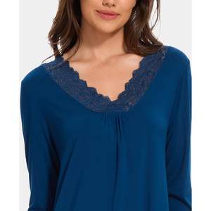 Chemise de nuit en bambou à col en V pour femme, robe de nuit à manches longues en dentelle, tenue de détente, pyjama, ensembles pour femme - Product Image 4