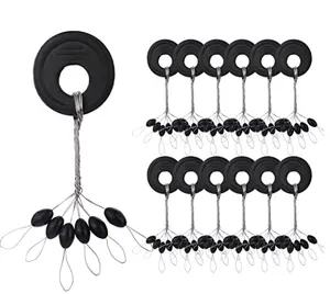 BTI-Sports Fishing Rubber Bobber Beads Stopper, 6 in 1 Float Sinker Stops, Black Oval,Size L,M,S Available, Customizable