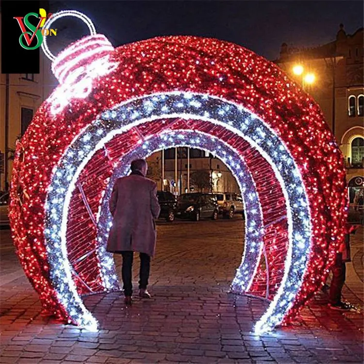 Reusachtige Rode Wandeling Door Lichte Bal Commerciële Straatdecoratie Outdoor Motieflichten 3d Kerstbal Voor Kerstvakantie