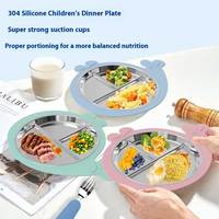 Assiettes pour tout-petits en acier inoxydable avec manchons d'aspiration amovibles en silicone pour chaises hautes pour bébés, ensemble cuillère et fourchette