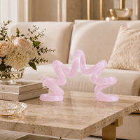 Sculpture en verre Ruban Rose, Décoration abstraite soufflée à la main pour étagère, bureau et salon