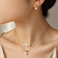 Ensemble collier et boucles d'oreilles pendantes en acier inoxydable plaqué or 18 carats, imperméable, avec nœud perlé, pour femmes