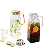 Carafe en verre grande capacité avec poignée, couvercle passoire en acier inoxydable, carafe à eau en verre résistant à la chaleur pour le stockage de boissons à domicile