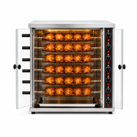 Four à rôtissoire électrique à trois foyers pour supermarché, vitrine chauffante en verre trempé pour équipement de rôtissage de poulet en vente au détail