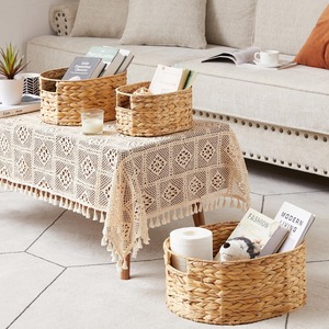 Panier en osier Vagusicc, tressé à la main en jacinthe d'eau avec poignées, grand panier rond tressé pour étagères, pour l'organisation et la décoration - Product Image 5