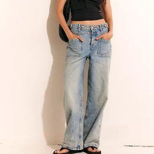 Jean ample vintage pour femme, taille haute, en denim de coton délavé - Product Image 2