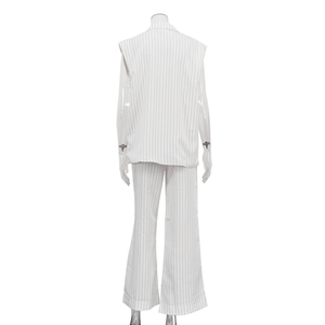 <span class=keywords><strong>Completo</strong></span> Elegante a Righe Due Pezzi <span class=keywords><strong>con</strong></span> <span class=keywords><strong>Blazer</strong></span> Senza Maniche e Pantaloni, Tailleur Casual da Donna, Outfit Estivo - Product Image 5