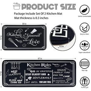 Tapis de cuisine antidérapant lavable en diatomite et PVC, fin, fabriqué à la machine, style bohème moderne, noir et blanc, rembourré, pour salon - Product Image 5