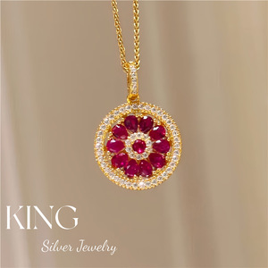 Collier pendentif fleur en rubis plaqué or en argent sterling S925 de King Silver Jewelry pour femme, bijou tendance, cadeau - Product Image 1