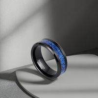 Bague élégante en carbure de tungstène noir de 8 mm avec incrustation de pierre de sable bleue, bords biseautés, polissage élevé, alliance pour couple