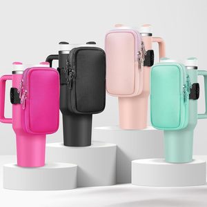 Double Layer Tall Water Bottle Carrier <strong>Bag</strong> for Stanley 40oz with Phone Pocket Zipper Pocket <strong>Large</strong> Capacity Fiber Cup Holder - Product Image 4