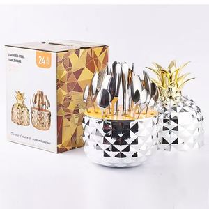 Ensemble de couverts de luxe en acier inoxydable réutilisables style occidental Ananas – Couteau, fourchette, cuillère – Portable, durable, poli miroir, pour fêtes - Product Image 4