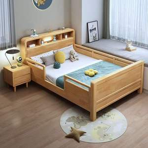 Lit simple moderne en bois massif de style nordique, fabrication directe d'usine, minimaliste, blanc, pour enfants, garçons et filles, avec cadre en bois - Product Image 1