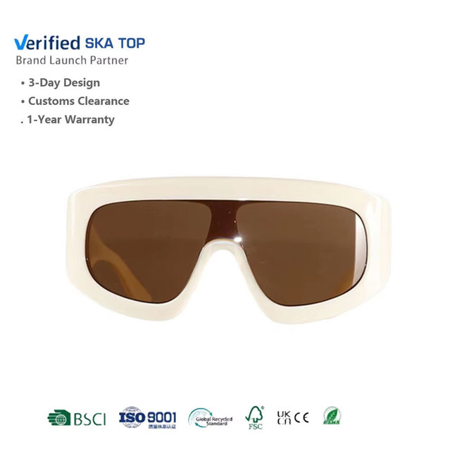 Unisex Square Full Rim UV400 Nylon Lens Acetate Frame Sunglasses Beige Windproof Fashion Design